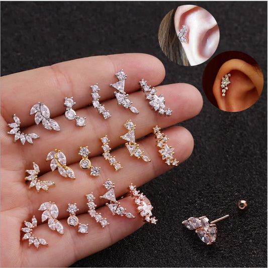 1 Piece Stainless Steel Ear Piercing Stud Cz Star Butterfly Moon Cartilage Helix Conch Screw Back Earring For Woman