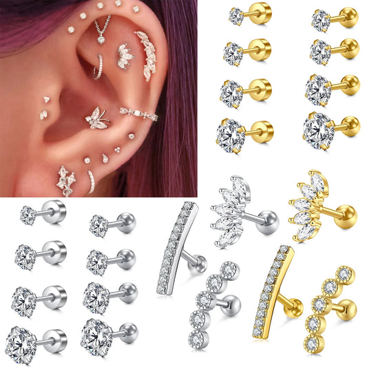 11pcs 316L Stainless Steel Cartilage Stud Earrings Helix Tragus Daith Earrings Body Ear Piercing Jewelry